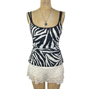 Y2K Trimshaper Tankini Top Zebra Print Ruched Women Size 10 Vintage
